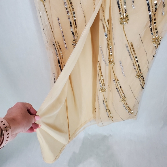 MAC DUGGAL Nude Embellished Floral Detail One Shoulder Gown Size 12 NWT - Picture 15 of 15